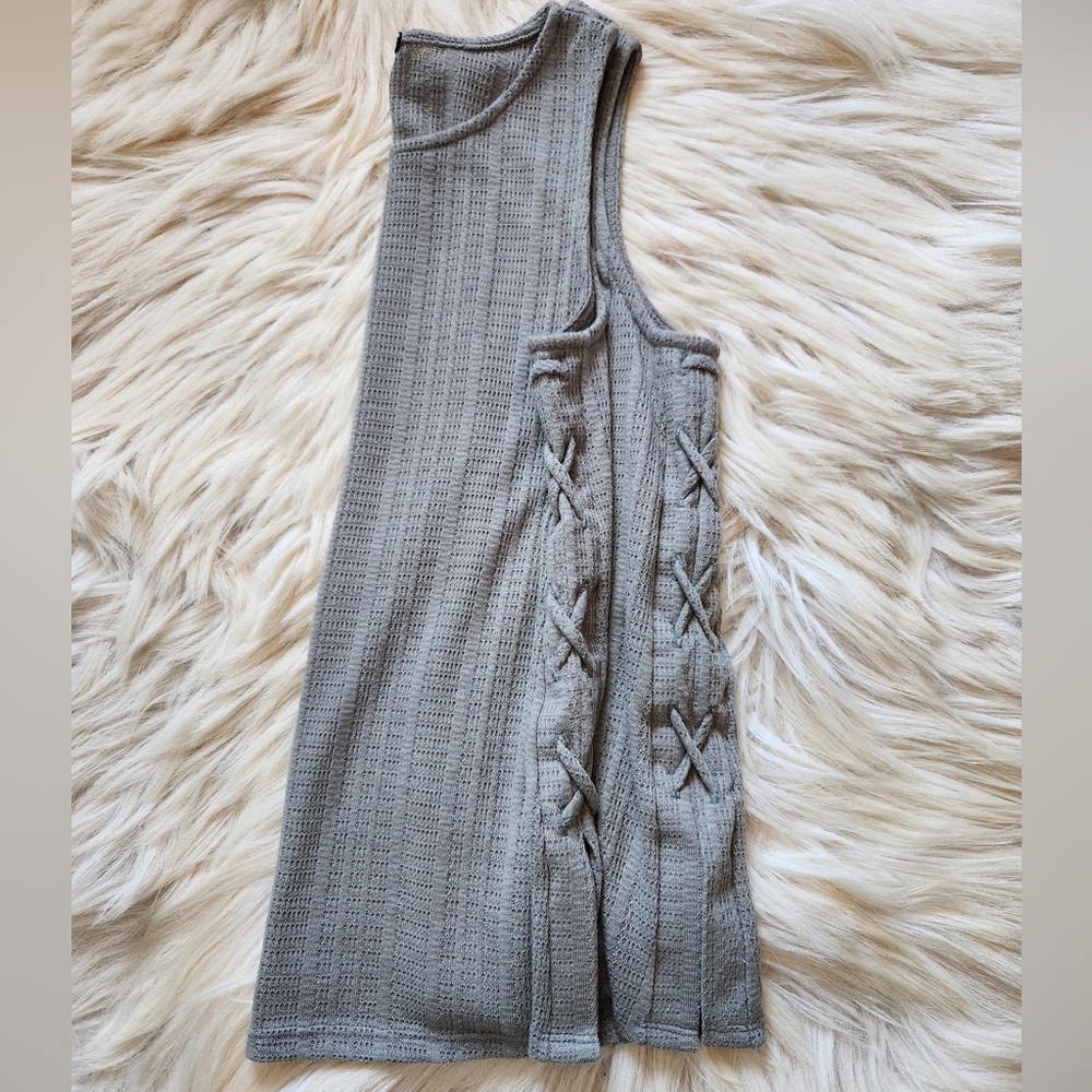 Waffle Knit Tank with Side Lace-Up Detail
